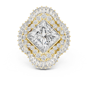 Anillo de Compromiso de Oro Amarillo de 14K con Diamante Cultivado en Laboratorio Certificado por IGI, Corte Princesa de 3 CT y Corte Baguette Lateral, Aniversario, Boda - Product Image 1