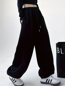 Pantalon droit évasé de qualité supérieure 100% coton léger, respirant, écologique, élégant, décontracté et chic, coupe ample, gris - Product Image 4