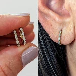 Lab Grown Marquise Cut Diamonds Huggie <b>Hoop</b> <b>Earrings</b> with 14K <b>Solid</b> Gold Jewelry Engagement for Womens Charm Gift - Product Image 3