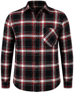 Chemise en flanelle à carreaux noirs et rouges pour homme, coupe ajustée, manches longues, boutonnée, en coton, style décontracté, tendance, fabriquée sur mesure - Product Image 2
