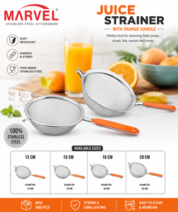 Stainless Steel Strainer Fine Mesh <b>Colander</b> With Orange Handle Kitchen Sieve For Straining And Draining - Product Image 3