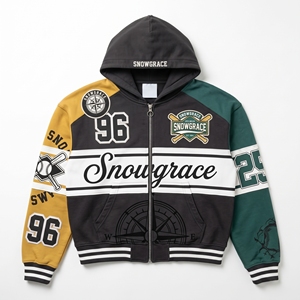 Sweat-shirt à capuche zippé Snowgrace, manches raglan, poche imprimée sur le devant, vêtements décontractés pour homme, automne - Product Image 1