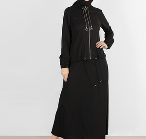 New Design Black Color Two Piece <b>Modest</b> Black Sweatsuits Tracksuits Breathable Females Muslim Islamic Stylish Hoodie Track Suits - Product Image 3