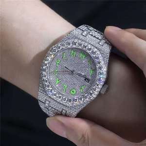 Montre de luxe pour homme entièrement sertie de diamants Moissanite VVS, mouvement à quartz ETA, date automatique, bracelet en acier inoxydable 20 mm, style Hip Hop, chiffres romains - Product Image 4