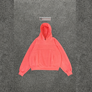 เสื้อฮู้ดดี้โอเวอร์ไซส์สีชมพูคอรัลพรีเมียมสำหรับผู้ชาย ผ้าหนานุ่ม แขนยาวทรงปกติ ผ้าเฟรนช์เทอร์รี่ สีพื้นเรียบง่าย ดีไซน์กระเป๋า รุ่น A - Product Image 5