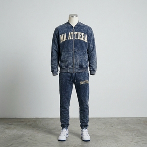 Conjunto Deportivo de Invierno para Hombre, Chaqueta con Capucha Azul Marino y Pantalones Jogger Bordados, Ropa Deportiva Informal 100% - Product Image 1