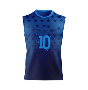 Conjunto de Camiseta de Voleibol Personalizable para Hombre, Diseño Sublimado de Estrellas Azules, Número 10, Uniforme sin Mangas Ajustado que Absorbe la Humedad - Product Image 2
