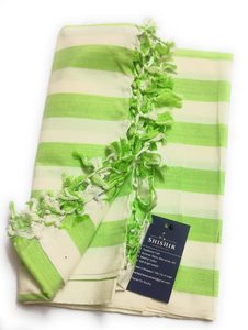 Green Striped Cotton Bath Towel with Tassel Fringe Soft Lightweight Quick Dry Multipurpose Travel Beach Towel India - Product Image 2