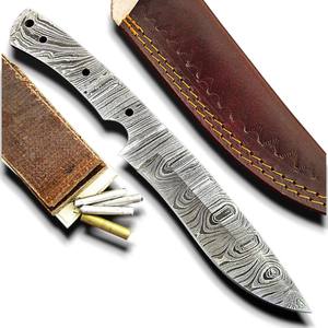 Kit de lame vierge en acier Damas forgé à la main - Lame pleine longueur pour fabrication de couteaux DIY avec étui en cuir et broches en laiton OEM/ODM/OBM - Product Image 1
