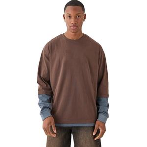 2025 Men's Stretchy Breathable Polyester <b>Long</b> <b>Sleeve</b> Crew Neck <b>Tops</b> Custom Color Sports Casual Wear Summer Cotton Formal - Product Image 1