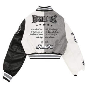 Chaquetas Varsity Cortas para Mujer al por Mayor, de Alta Calidad, con Mangas en Contraste, Estilo Bomber, con Logotipo Personalizado OEM y Bordado - Product Image 2