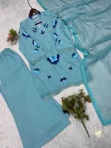 New Women's Beautiful Embroidered With Cut Worked <b>Top</b>,Plazzo With Dupatta Set - Product Image 6