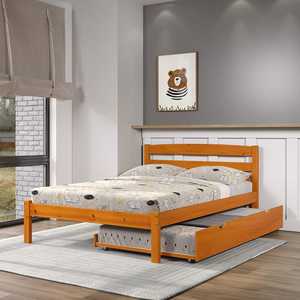 Cama completa contemporánea TNT Econo para niños con cama nido individual – Madera maciza de pino miel, diseño de panel tradicional - Product Image 1