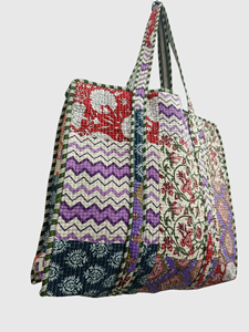 Sac fourre-tout en coton rayé vert avec doublure et poche intérieure, sac de shopping pour femmes - Product Image 4