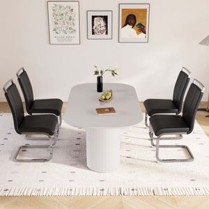 Set da Pranzo 4 Pezzi: Tavolo in MDF Stile Moderno Medievale Crema da 160 cm con Sedie Senza Braccioli in PU e Gambe in Metallo Placcato Argento per Sala da Pranzo - Product Image 5