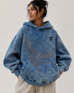 Heavyweight Acid Washed French Terry 100% Cotton Eco-Friendly Rhinestone Oversized Luxury Y2K Hip Hop Urban Streetwear <b>Hoodie</b> - Product Image 4