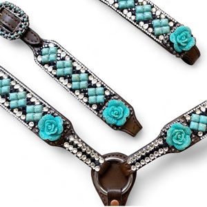 Conjunto combinado decorado con piedras preciosas turquesas y coraza de caballo de cuero de vaca Argentina occidental al por mayor de OEM - Product Image 2