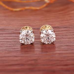 Pendientes de Diamantes Cultivados en Laboratorio, Corte Brillante Redondo, 3.09 CT, Chapados en Oro de 14K, Certificados por IGI, Pendientes Solitarios de Lujo para Mujer - Product Image 3