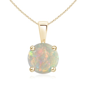 14K <b>Gold</b> Classical Prong-Set Round Brilliant Cut Natural Opal Gemstone Solitaire <b>Pendant</b> Fine Chain Necklace Handmade Jewelry - Product Image 1