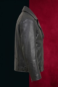Chaqueta de Motociclista de Cuero Genuino Negro para Mujer, Corte Ajustado, Color Sólido, Impermeable, Cierre Frontal con Cremallera, Acabado Crudo, Ropa de Calle para Invierno - Product Image 2