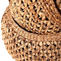 Panier de rangement en jonc de mer brodé fait main avec doublure en lin, panier à linge avec couvercle 30x30xH25 cm VINACRAFT JSC Couleurs personnalisables