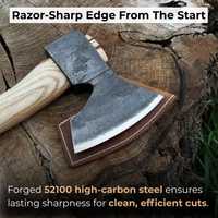 Hache de survie Tomahawk forgée à la main en acier à haute teneur en carbone de qualité industrielle pour le camping en extérieur, manche en bois de frêne, garantie 1 an