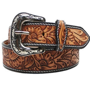 Cinturón de herramientas de cuero occidental para hombres y mujeres, cinturón de cuero con hoja tallada a mano en relieve, hecho a medida, para Unisex - Product Image 3