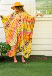 Women's Plus Size Maxi Cover Dress Tie-Dye <b>Kaftan</b> Swimwear <b>Summer</b> Beach Boho Abaya Slit Design V-neck Tassel Viscose Natural - Product Image 3