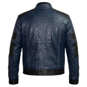 Blouson en cuir pour homme Street Wear Racer, design personnalisé, blouson bomber en cuir pour homme, bleu et blanc, style motard - Product Image 2