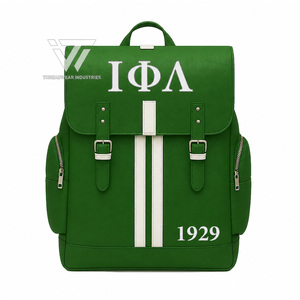 Sac à dos de sororité personnalisé en similicuir premium rayé Iota Phi Lambda grec |   Sac à dos de voyage durable pour tous les jours - Product Image 1
