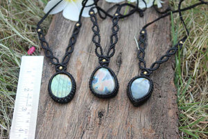 Handmade Natural Stone Macrame Pendant Necklace Bohemian Style Oval Shape Hemp <b>Rope</b> <b>Chain</b> Unisex Everyday Wear - Product Image 4
