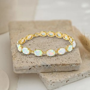 Opal Stone Charm Bracelet for Women 925 Sterling Silver Gold Plated Elegant <b>Fire</b> Opal October Birthstone Fine Jewelry - Product Image 3