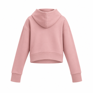 <b>Women's</b> Solid <b>Pink</b> Hooded Crop <b>Top</b> Drop Shoulder Sweatshirt Casual Fleece Pullover Breathable Quick Dry Pockets 300g - Product Image 2