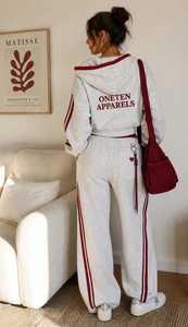 ONETEN APPARELS <b>Women's</b> Maroon <b>White</b> Striped 2 in 1 Lightweight Full Sleeve Hooded Zipper Loose Fit <b>Joggers</b> Casual Sportswear - Product Image 3