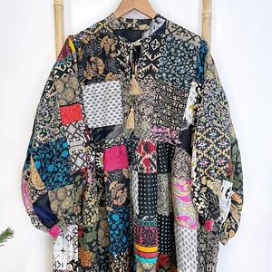 Negro seda reciclada Patchwork bohemio Maxi elegante boda ropa de día para High Tea verano elegante Casual algodón salvaje colorido - Product Image 1