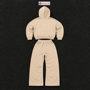 Conjunto de Sudadera con Capucha Oversize Beige Premium para Hombre, Estilo Urbano, Sudadera Pullover y Pantalones Cargo Jogger de Algodón Grueso con Forro Polar - Product Image 6