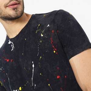 Camiseta Gráfica con Efecto Lavado Ácido y Salpicaduras de Pintura para Hombre, Cuello Redondo, Estilo Urbano, Algodón Slub Vintage, Casual, Hip Hop, OEM Personalizada - Product Image 6