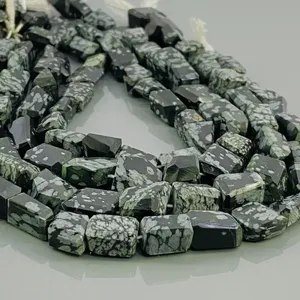 Chakralume Perles de pierres précieuses en obsidienne noire et argentée naturelle, facettées, de qualité AAA, de 10 à 14 mm, pour la fabrication de bijoux, vente en gros - Product Image 3