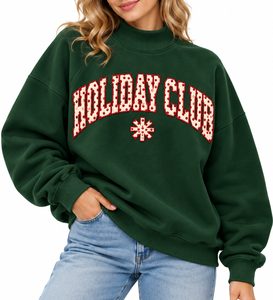 Wholesale <b>Women's</b> <b>Christmas</b> Mock Neck <b>Sweatshirt</b> Custom Crystal Letter Embroidery Oversized Long Sleeve Cotton Pullover - Product Image 1