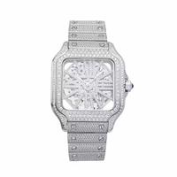 Montre de luxe pour homme, cadran carré serti de diamants, acier inoxydable, quartz analogique, fermoir déployant, 38 mm, style élégant, montre-bracelet de cérémonie