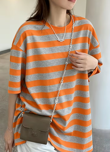 Plus Size Women's <b>Patchwork</b> Anti-Wrinkle O-Neck Pullover Short Sleeve 100% Cotton Casual Summer Knit Tee - Product Image 6