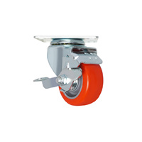 Roulette pivotante robuste de 3 pouces avec frein latéral à roulement, plaquée zinc, avec plaque supérieure en PP rouge, durable, pour chariot de maison, bureau et cuisine