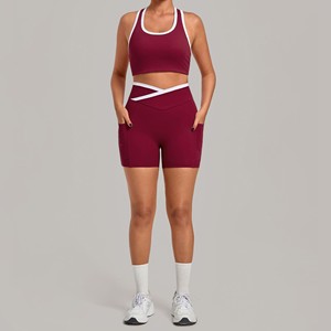 Nouvel ensemble de vêtements de sport pour femmes, couleur unie, 2 pièces, tenue de yoga, soutien-gorge de sport élastique confortable avec poches, shorts, vêtements de sport actifs - Product Image 4