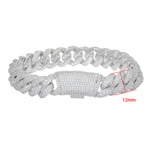 Bracelet de luxe en moissanite à maillons cubains glacés, fermoir boîte dissimulé, certifié GRA, coupe ronde, or blanc et or jaune - Product Image 5