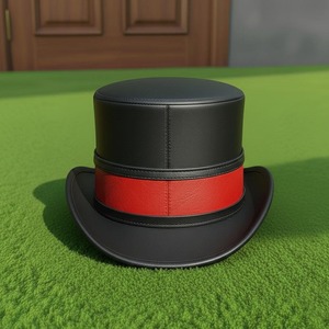 High quality custom Handmade Black Leather Top <b>Hat</b> with Contrasting Red Band - Handcrafted Victorian Steampunk <b>Hat</b> - Product Image 3