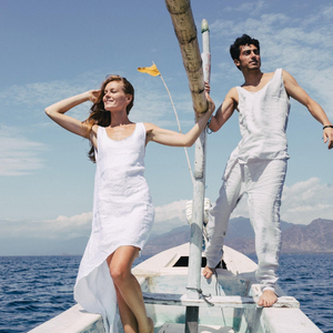 Robe en lin blanc pour femme, style bohème, maxi, dos ouvert asymétrique, robe de mariée, tunique en lin bohème, robe midi - Product Image 2