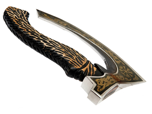 Cuchillo para Pizza Vikingo OEM, Diseño de Hacha, de Lujo para Cocina, Hoja de Acero Inoxidable Grabada en Dorado, Mango de Madera de Fresno Tallado a Mano, el Mejor Regalo - Product Image 5