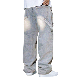 Jeans de Mezclilla para Hombre, Estilo Y2K, Color Azul Hielo Lavado, Corte Holgado, Pierna Recta, Cintura Media, Secado Rápido, Transpirables, Rotos, 100% Algodón, Casuales - Product Image 2