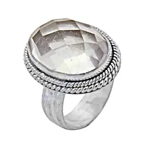 Nouveau véritable Doublet fait à la main cristal blanc quartz ovale Cabochon bague en pierres précieuses 925 bague en argent sterling bijoux en gros