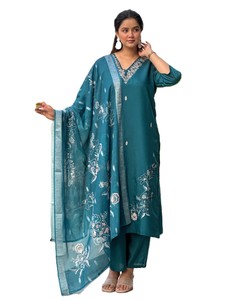 Women's Traditional Salwar Kameez Embroidered Printed Dupatta Slim Fit Knee-Length Reversible Summer Casual Wear Silk Blend - Product Image 2